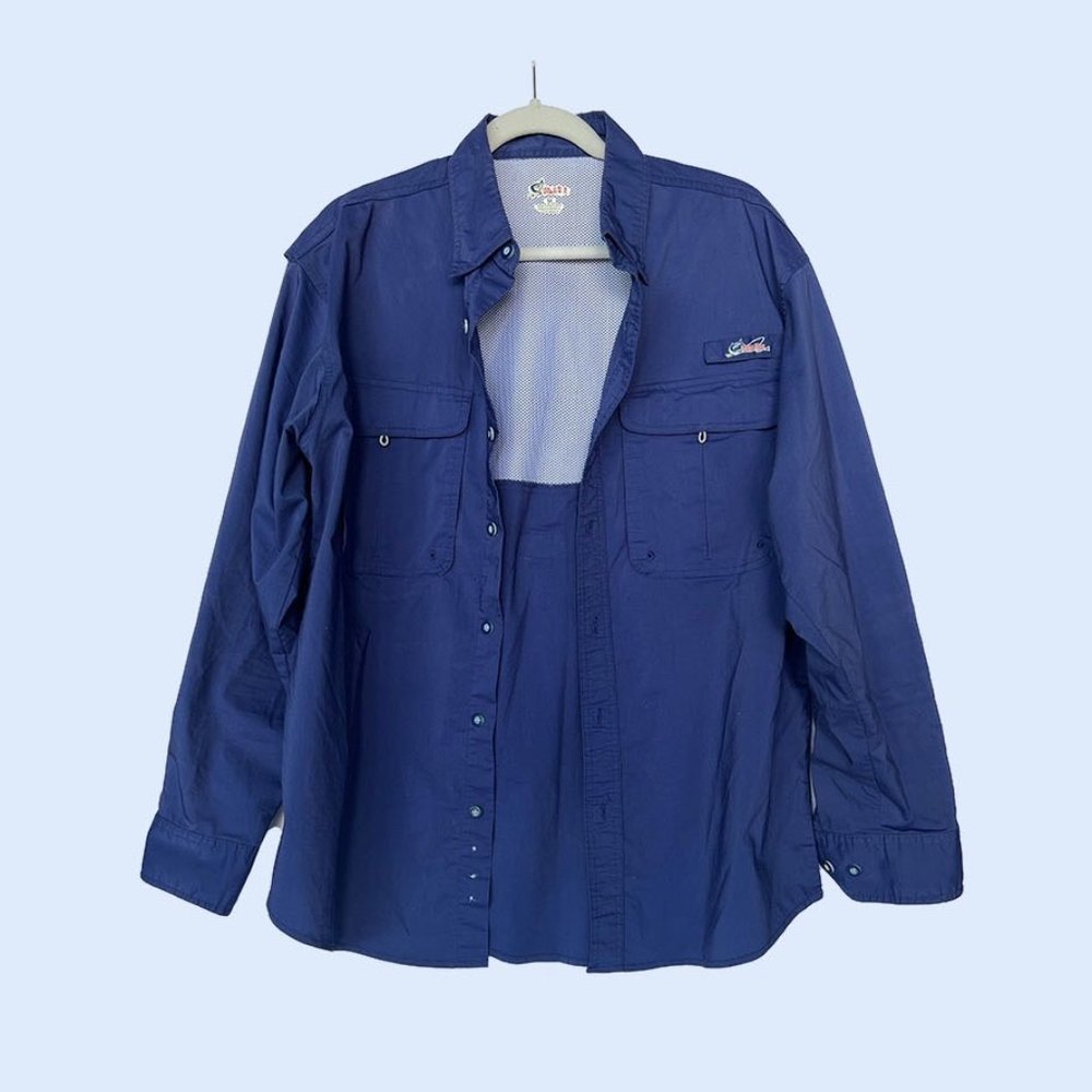 WORLD WIDE SPORTSMAN BOAT SHIRT - NAVY IN SIZE M